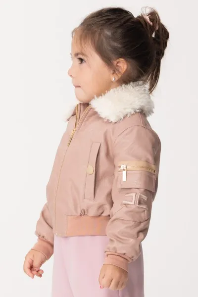 Bomber in ecopelle con colletto pelliccia ROSA NUDO