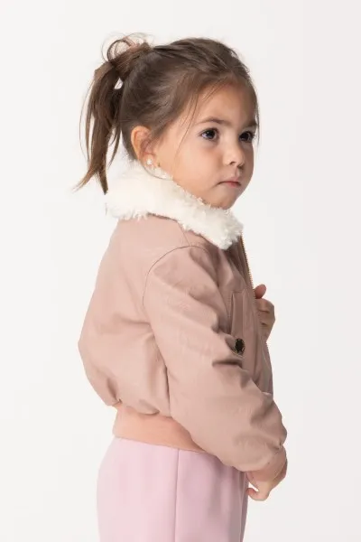 Bomber in ecopelle con colletto pelliccia ROSA NUDO