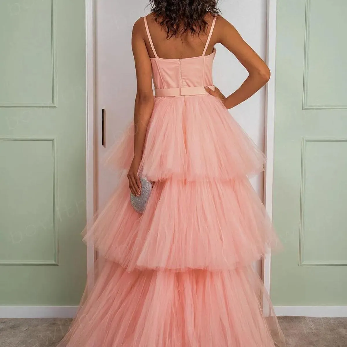 Bowith Abiti da sera con scollo a cuore Abiti da festa gonfi per le donne Abito da sera a strati Cinghie maxi Abito da festa di