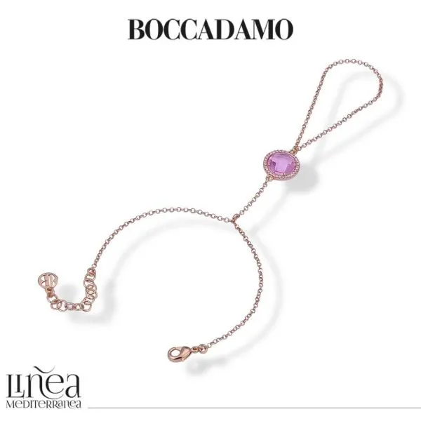Bracciale baciamano con cristallo rosa tormalina e zirconi    