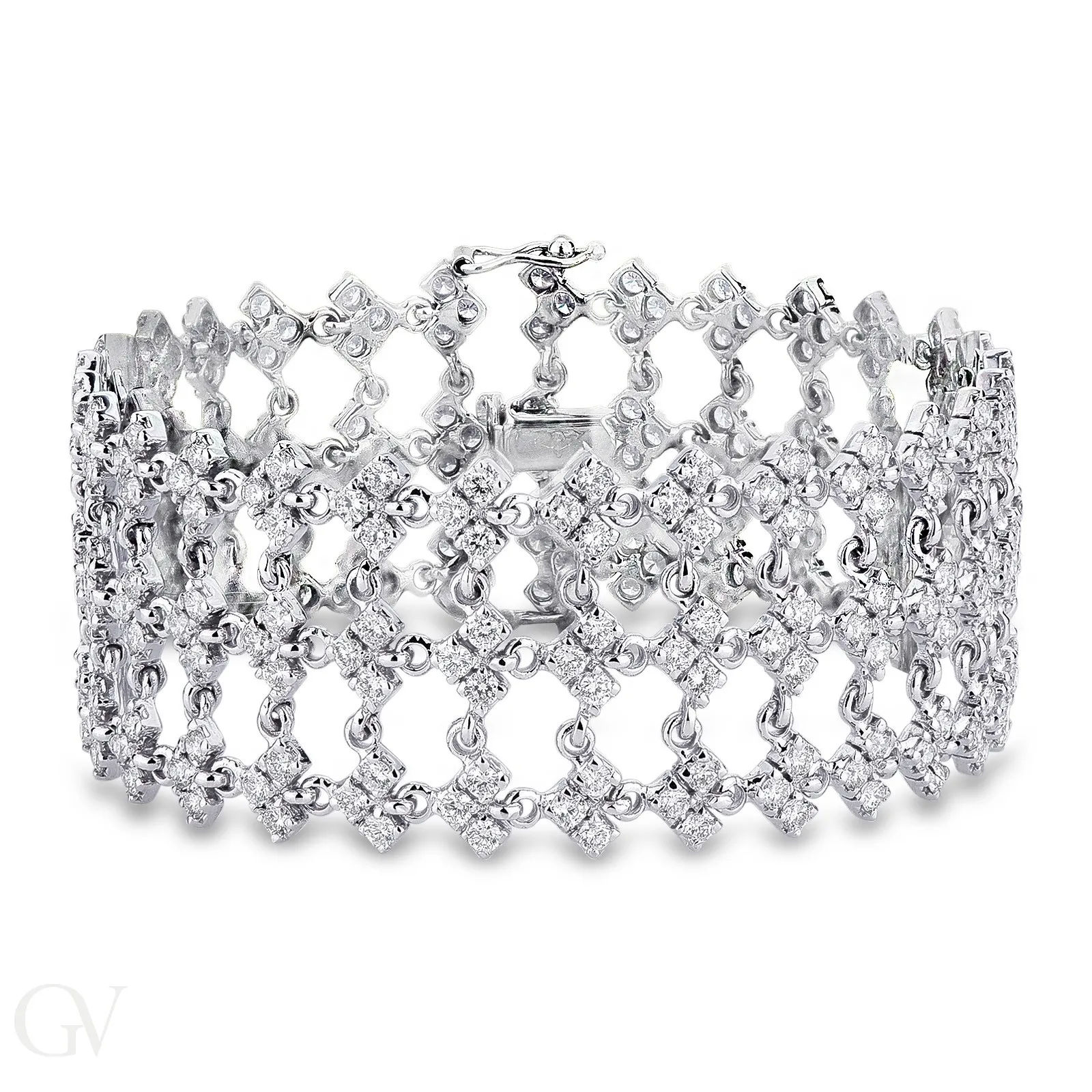Bracciale in oro Bianco 18k a maglia con castoni in diamanti.