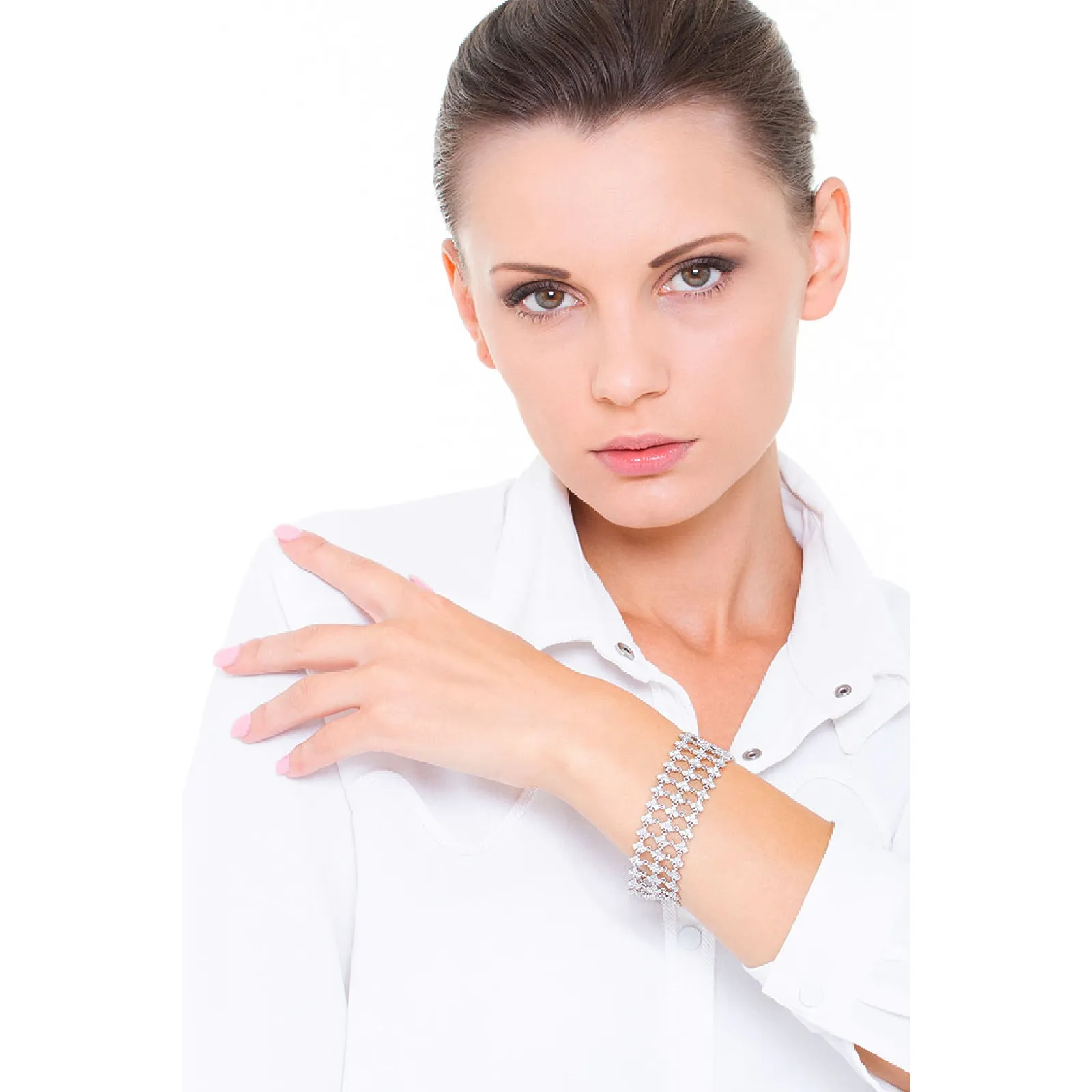 Bracciale in oro Bianco 18k a maglia con castoni in diamanti.