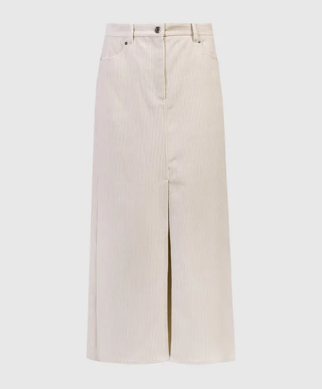 Brunello Cucinelli Gonna in velluto a coste beige con spacchi MB111G3541