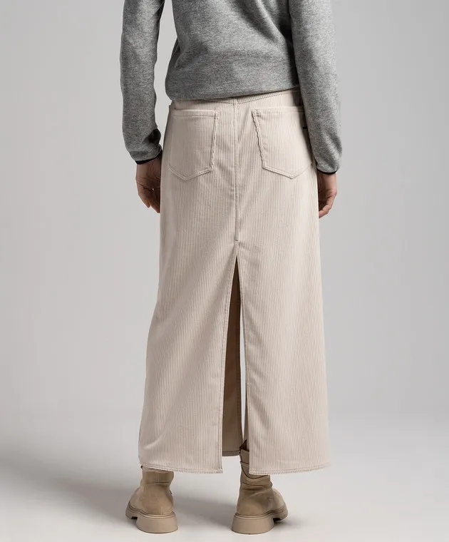 Brunello Cucinelli Gonna in velluto a coste beige con spacchi MB111G3541