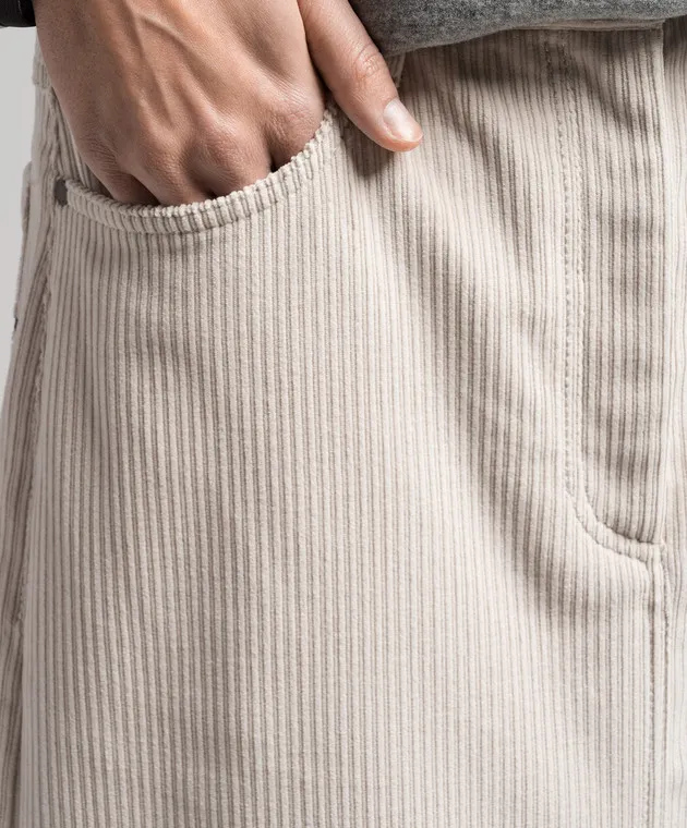Brunello Cucinelli Gonna in velluto a coste beige con spacchi MB111G3541