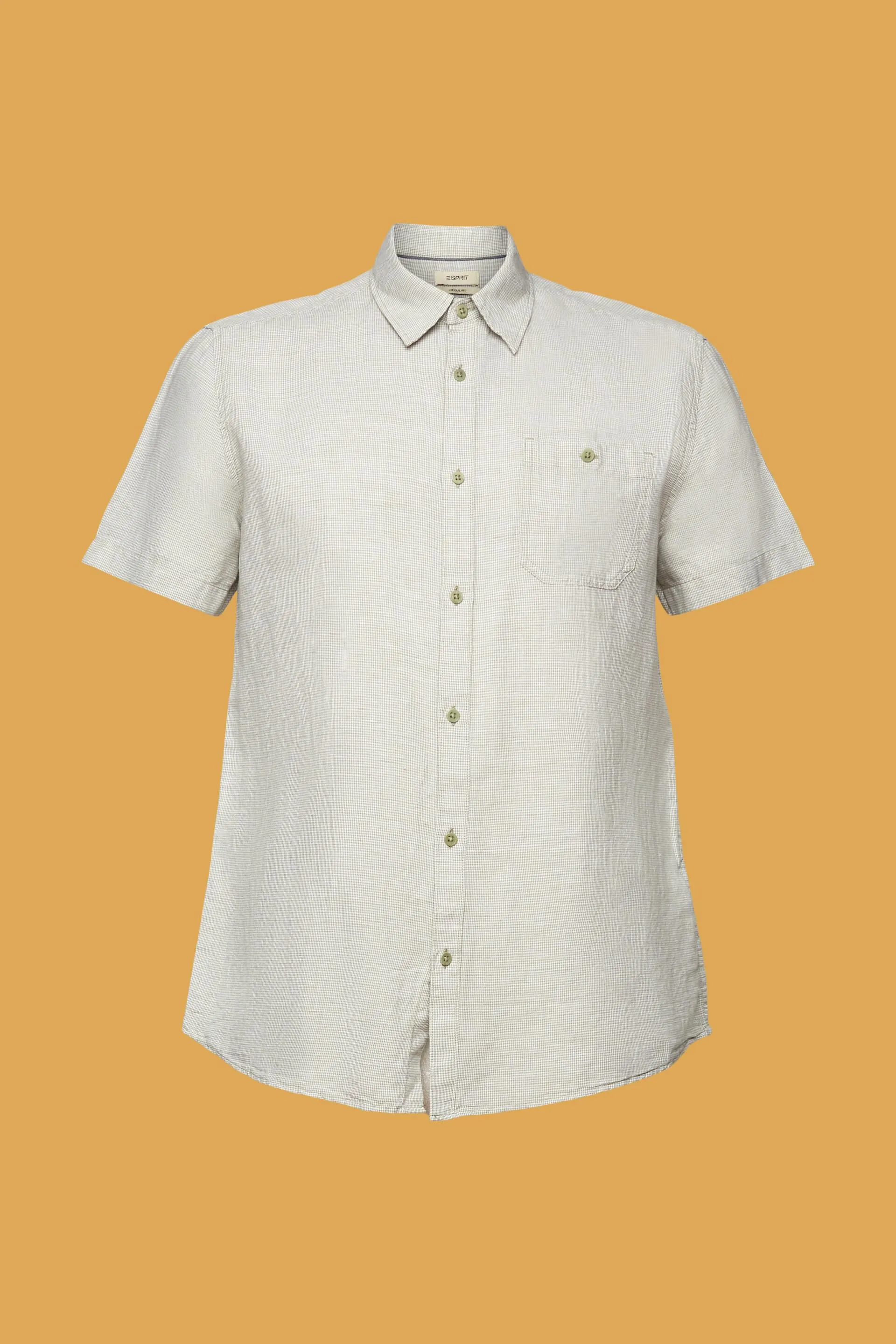 Camicia a manica corta in misto lino con motivo pied de poule