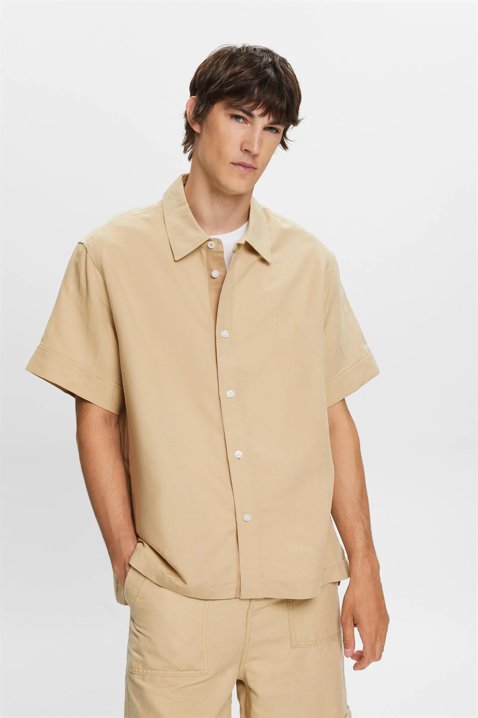 Camicia a maniche corte in misto lino