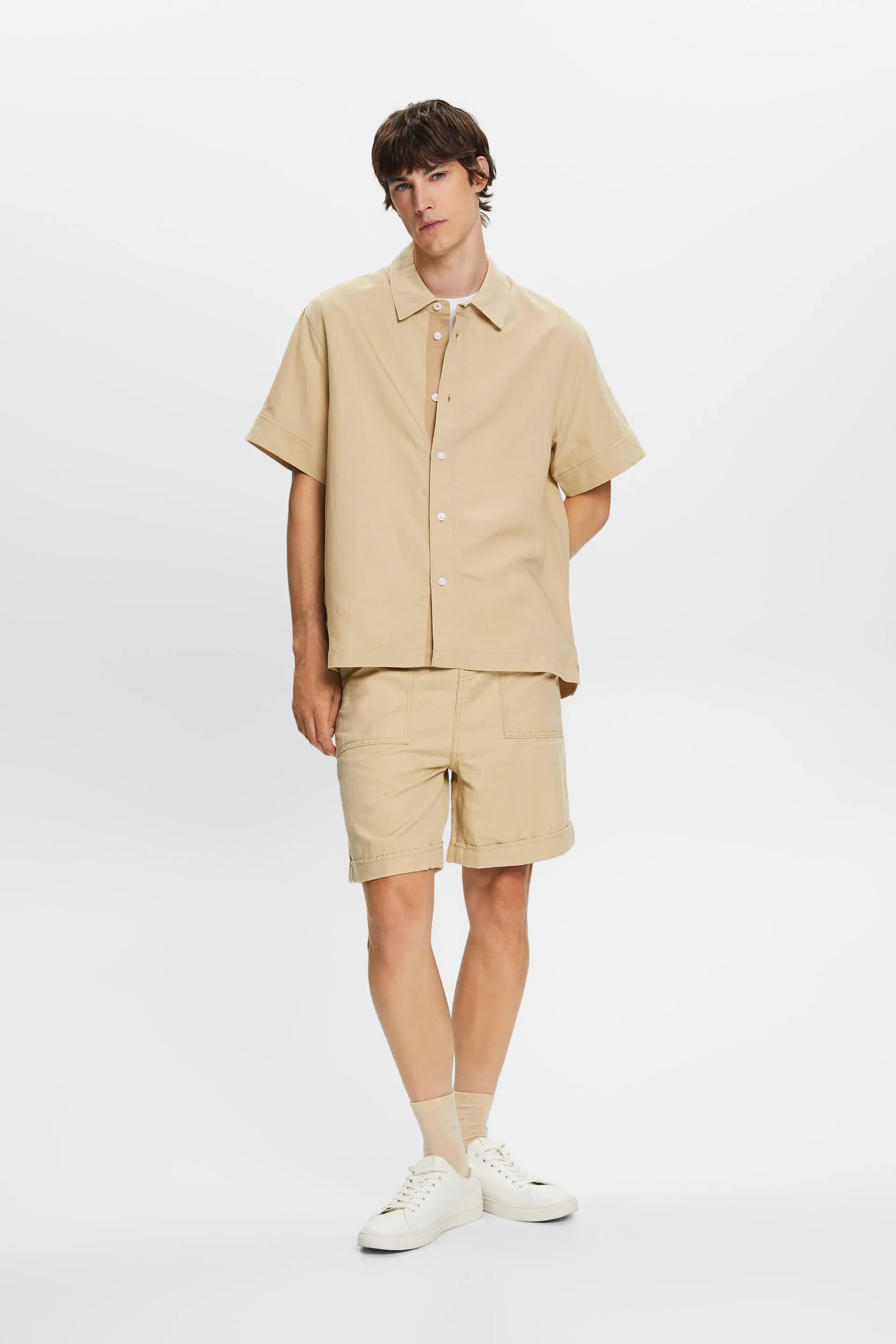 Camicia a maniche corte in misto lino