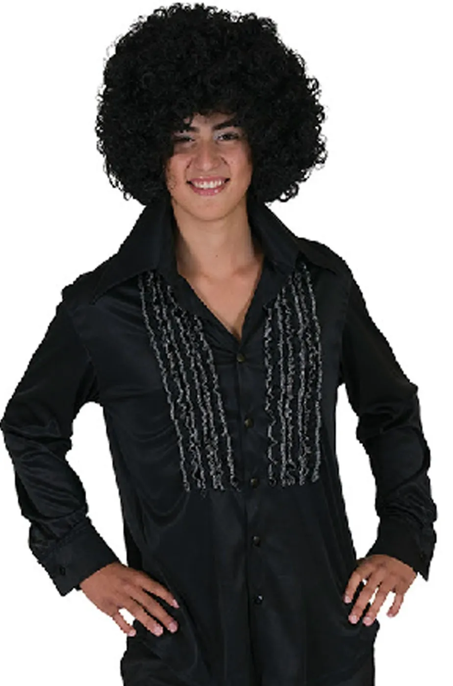 Camicia anni 70 da donna nera con sparato a brillantini