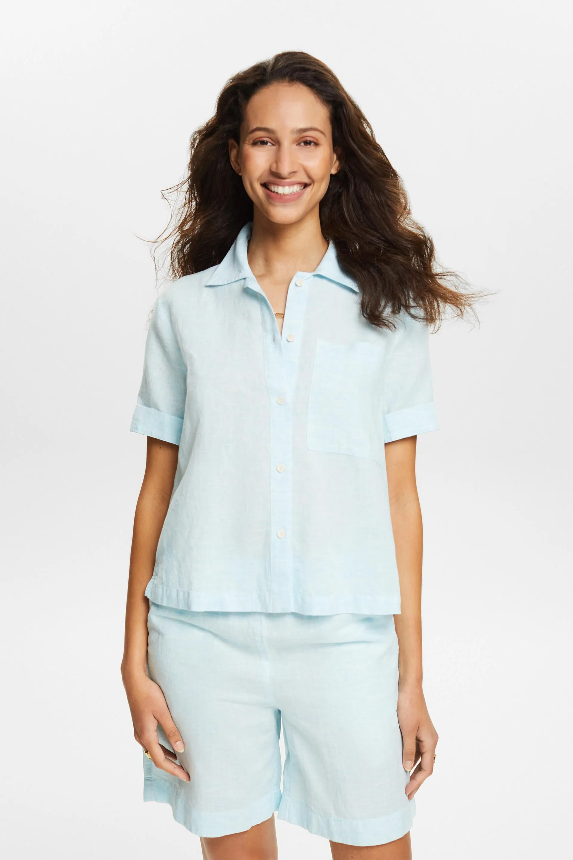 Camicia blusata in lino e cotone