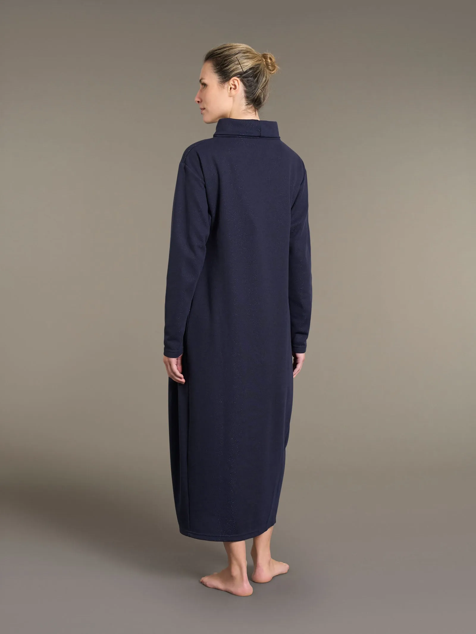 Camicia da notte lunga con collo alto in Cotton Eco Pile e Lurex - Tenebre