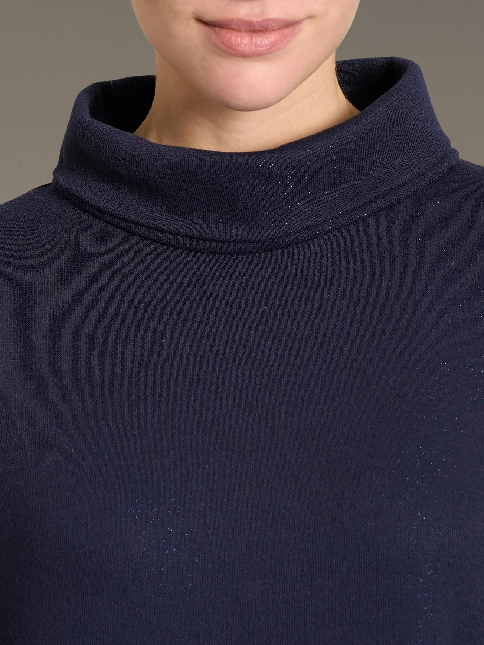Camicia da notte lunga con collo alto in Cotton Eco Pile e Lurex - Tenebre