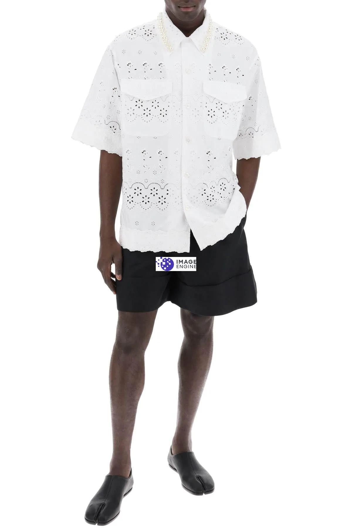 Camicia in pizzo sangallo con perle