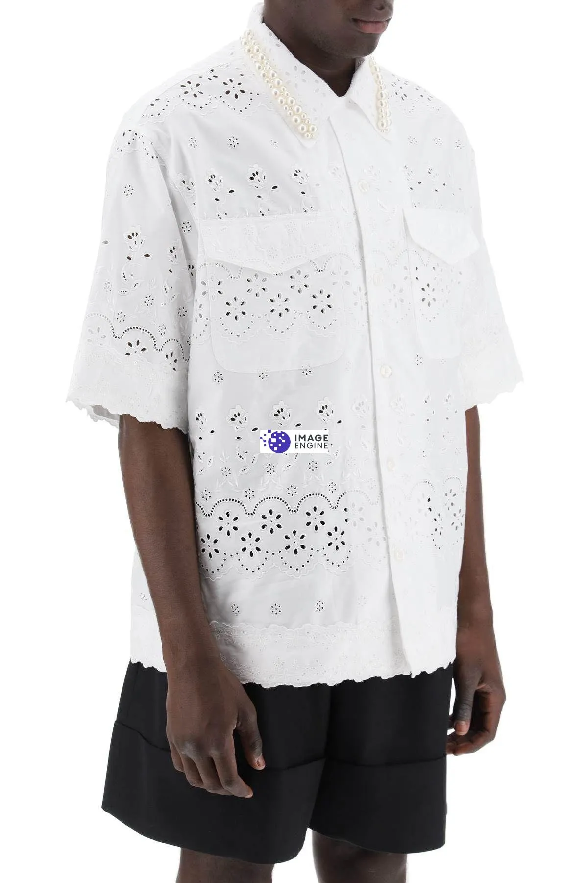 Camicia in pizzo sangallo con perle