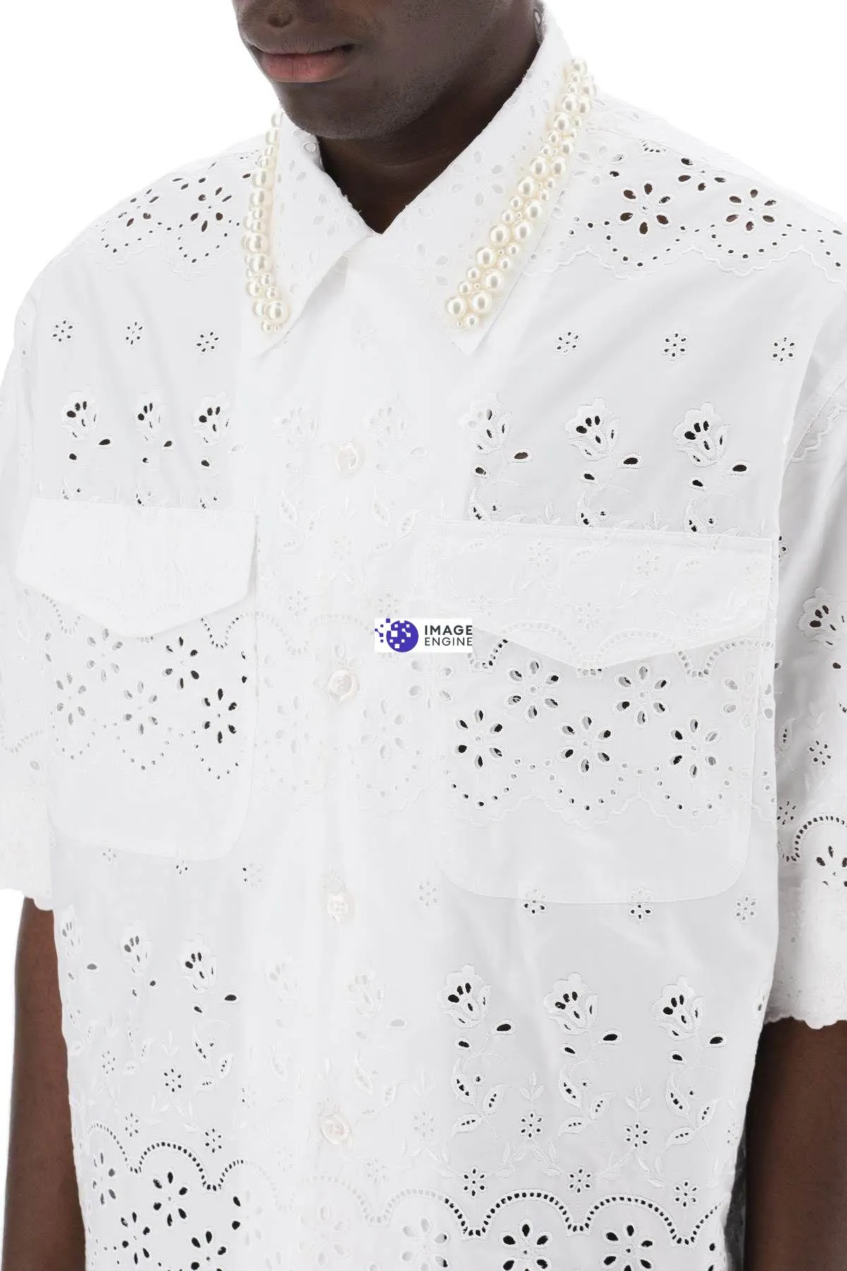 Camicia in pizzo sangallo con perle