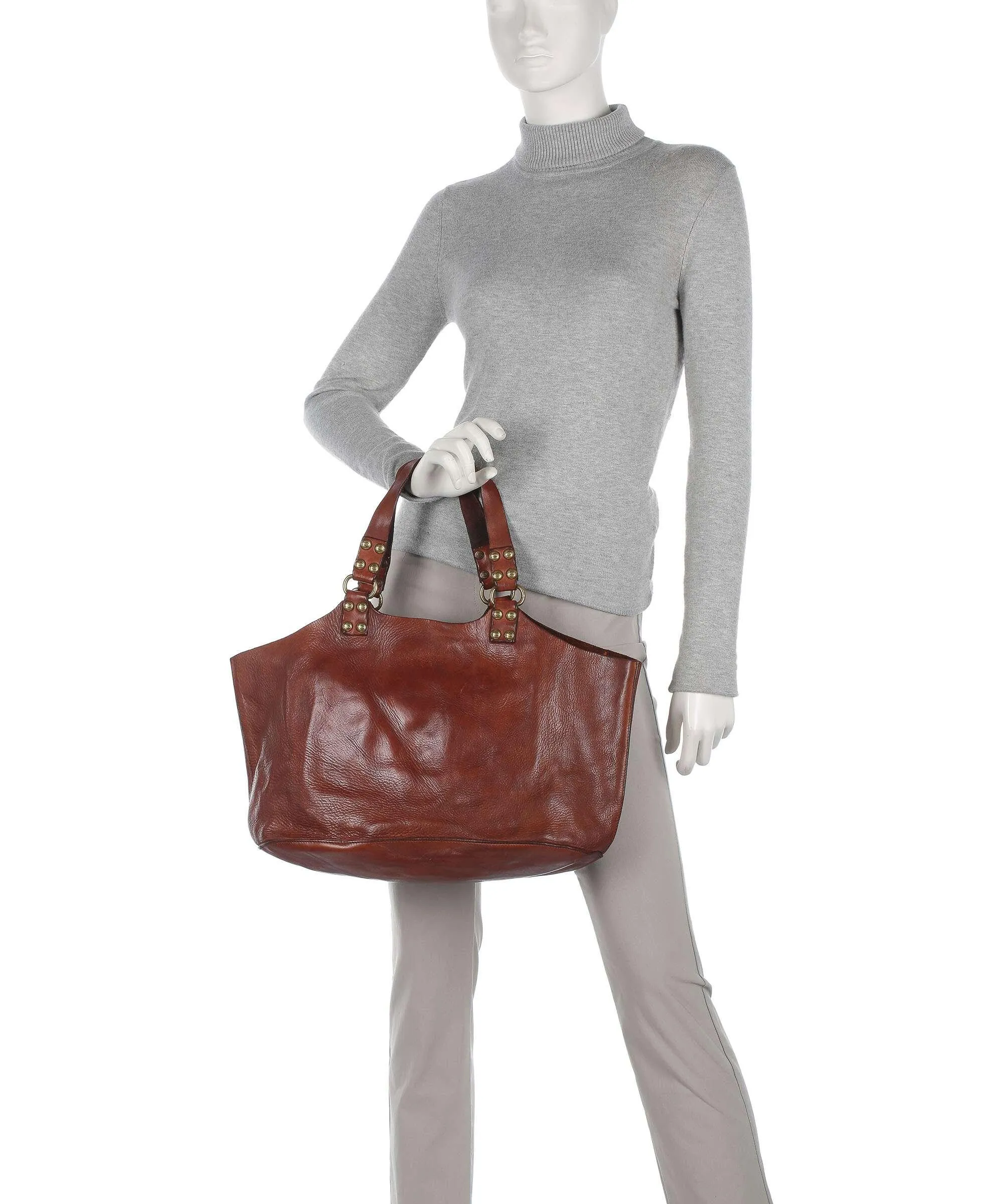  Campomaggi Borsa shopper pelle di vacchetta grana marrone  