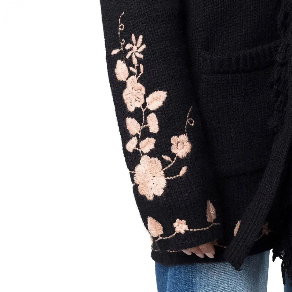 Cardigan Con Ricamo Floreale, Nero