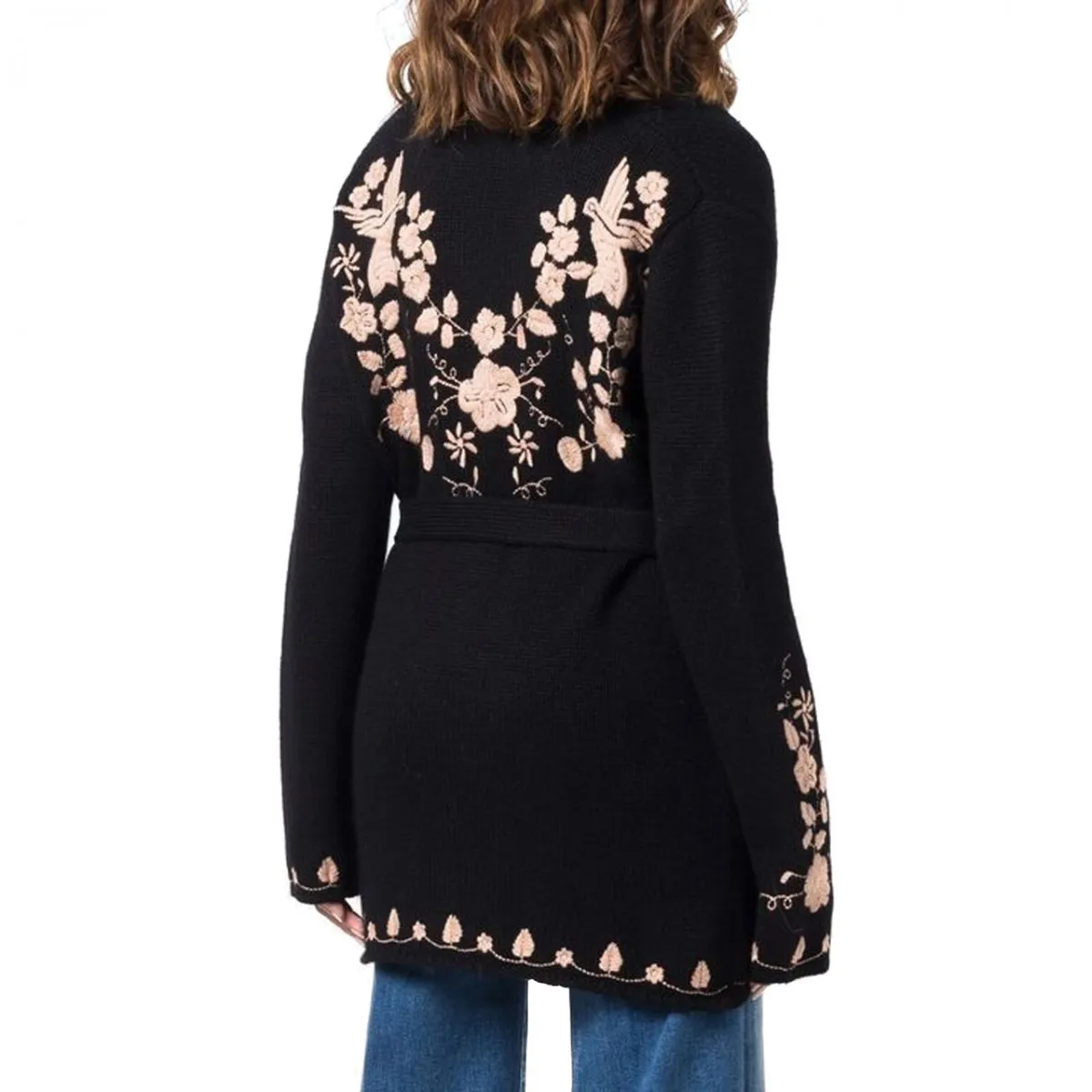 Cardigan Con Ricamo Floreale, Nero