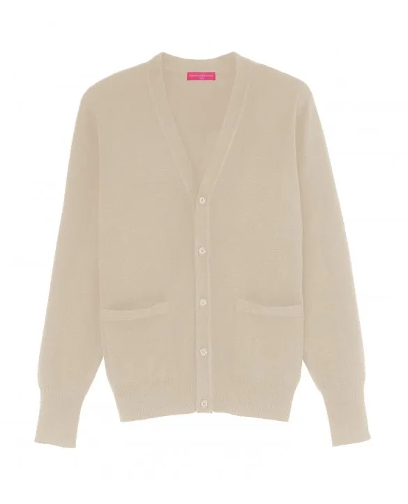 Cardigan con scollo a V in Cashmere Beige da Uomo