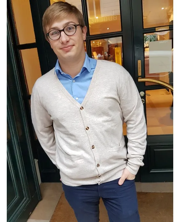 Cardigan con scollo a V in Cashmere Beige da Uomo