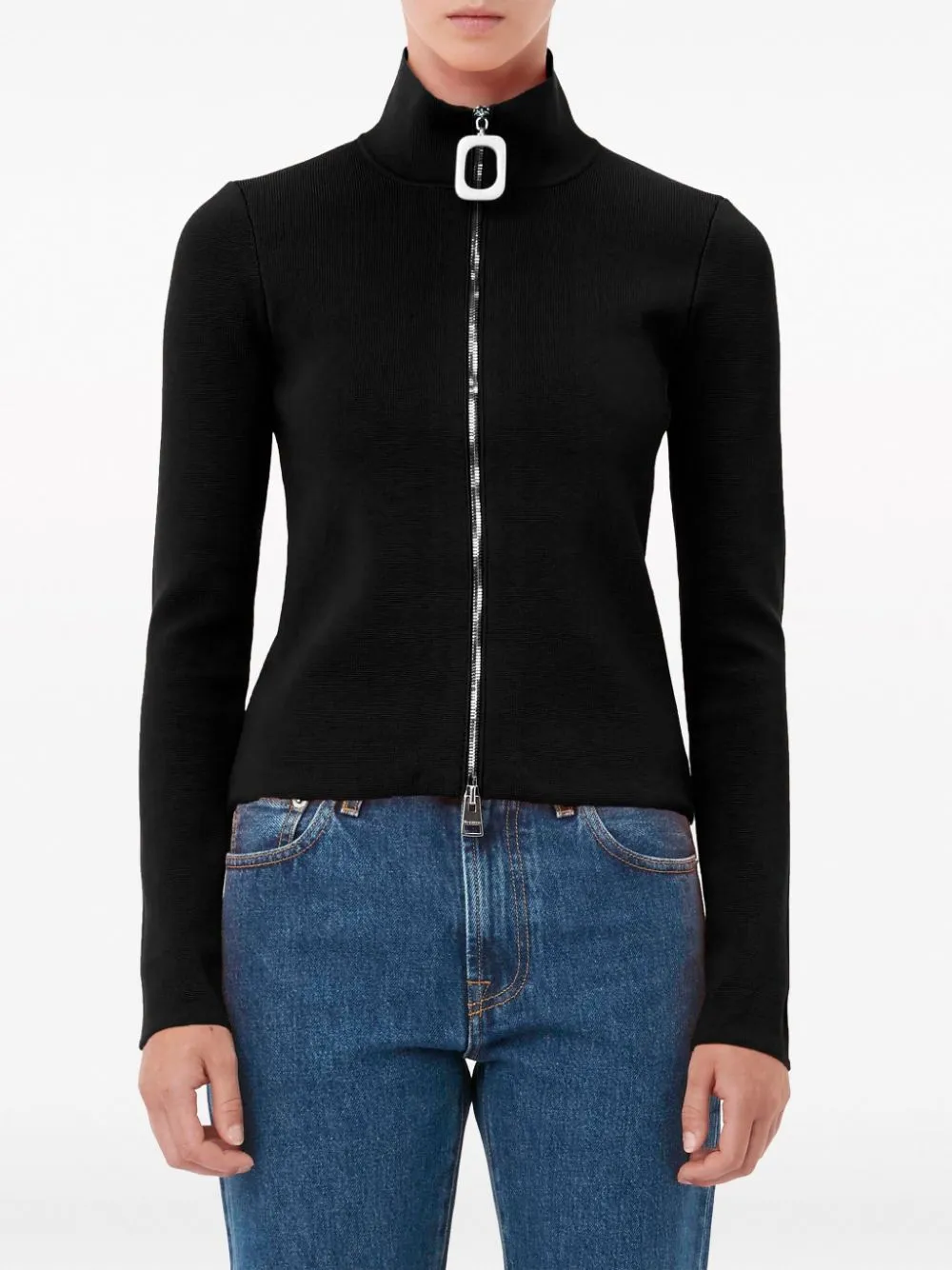Cardigan con zip in nero - donna