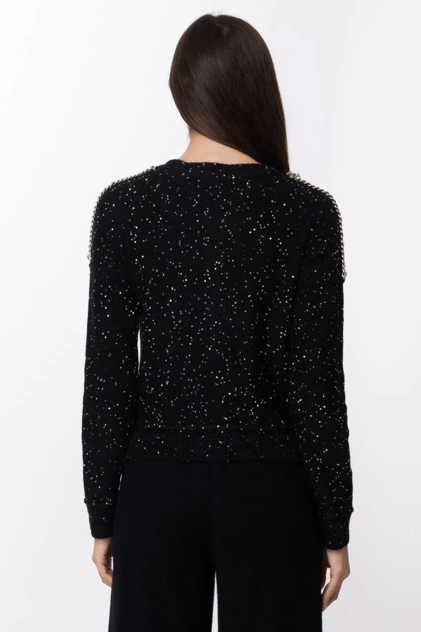 Cardigan corto con lurex e catene Nero