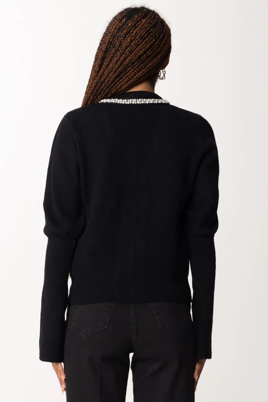 Cardigan corto con strass e perline Nero