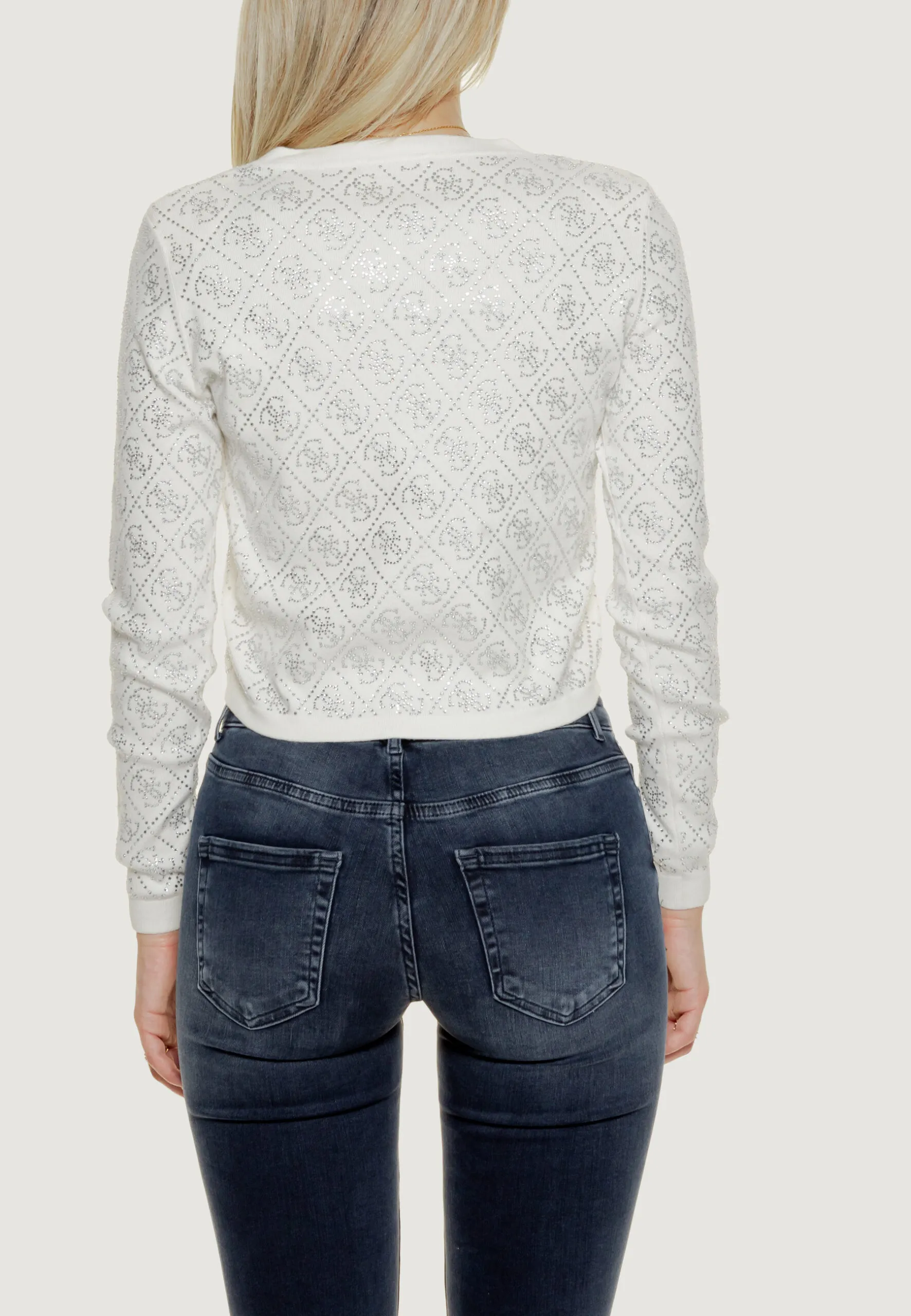 Cardigan Guess PAIGE 4G STONES LS Panna