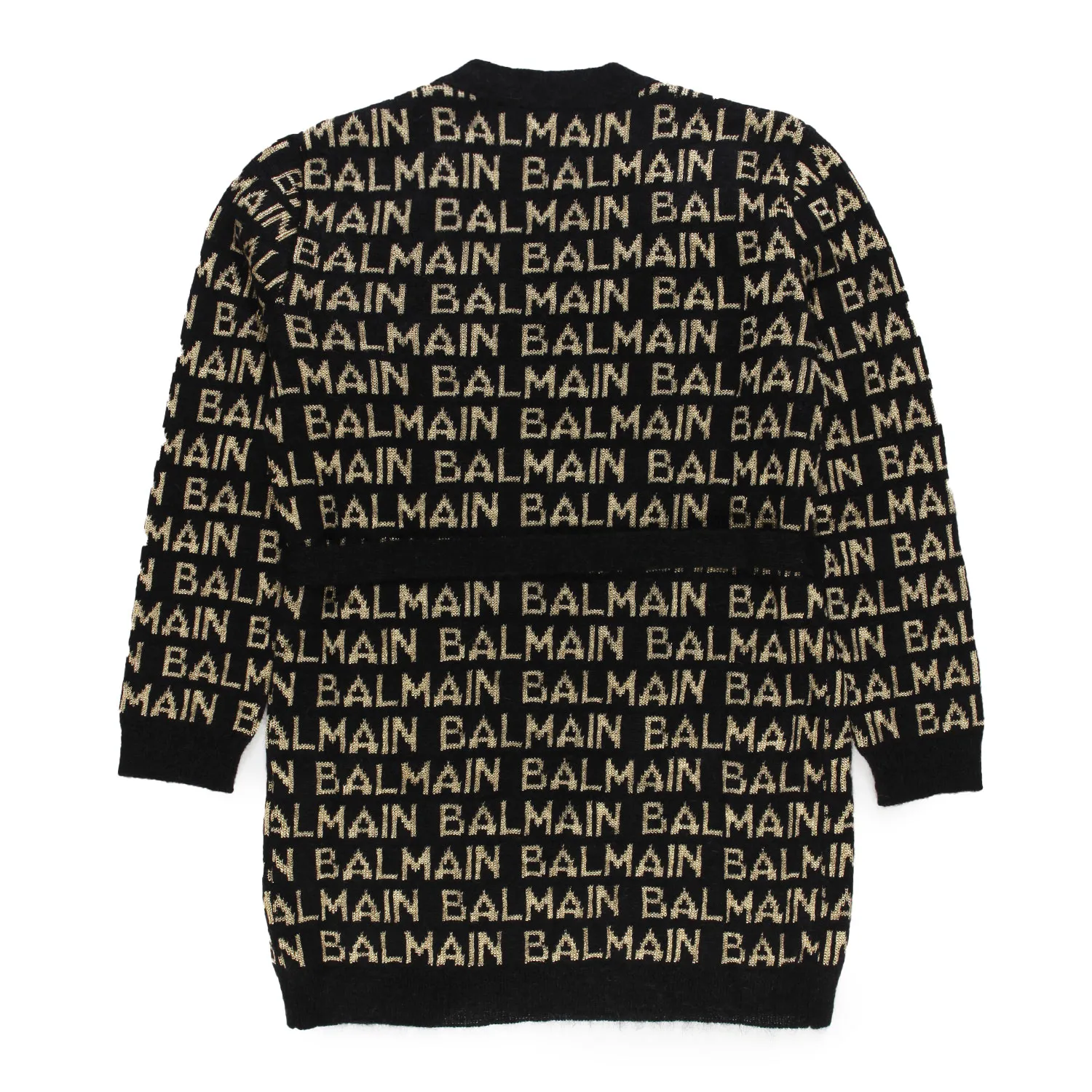 Cardigan Over Nero Con Loghi Balmain Oro