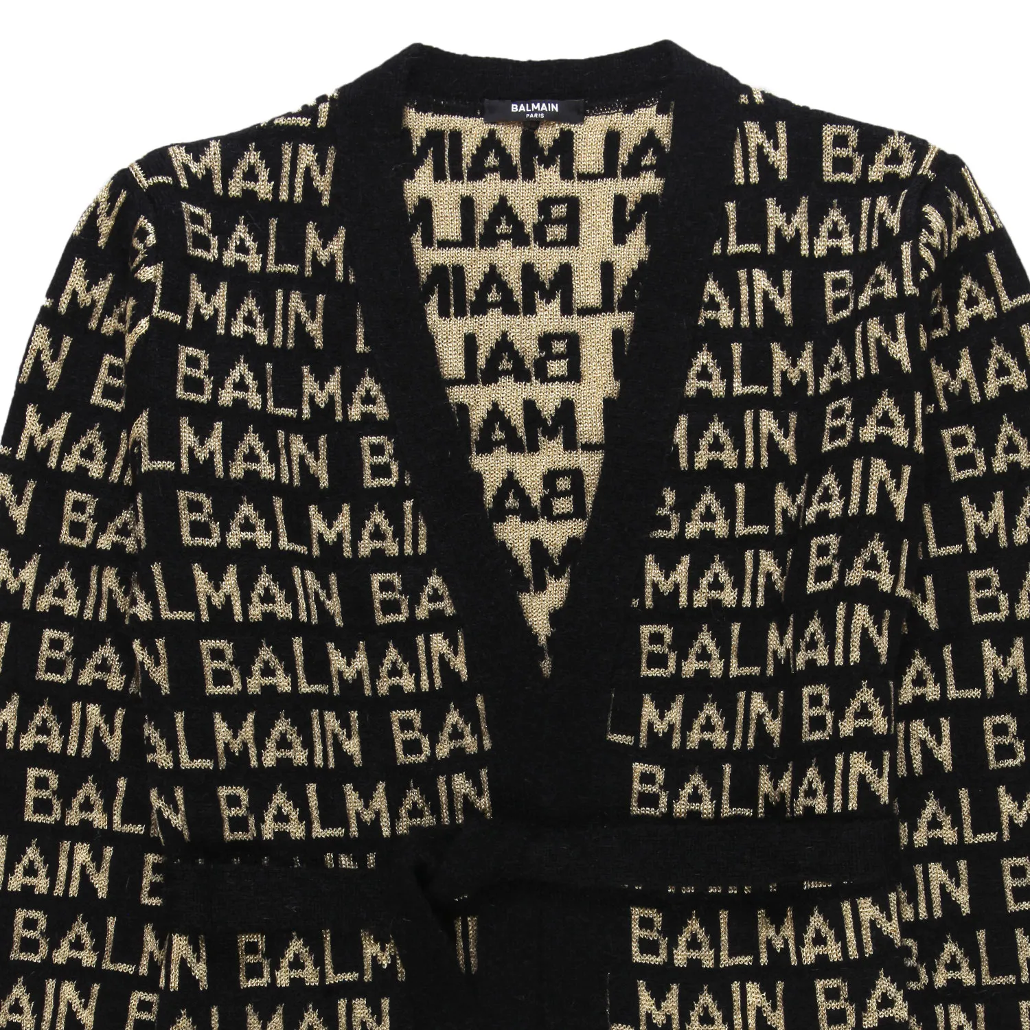 Cardigan Over Nero Con Loghi Balmain Oro