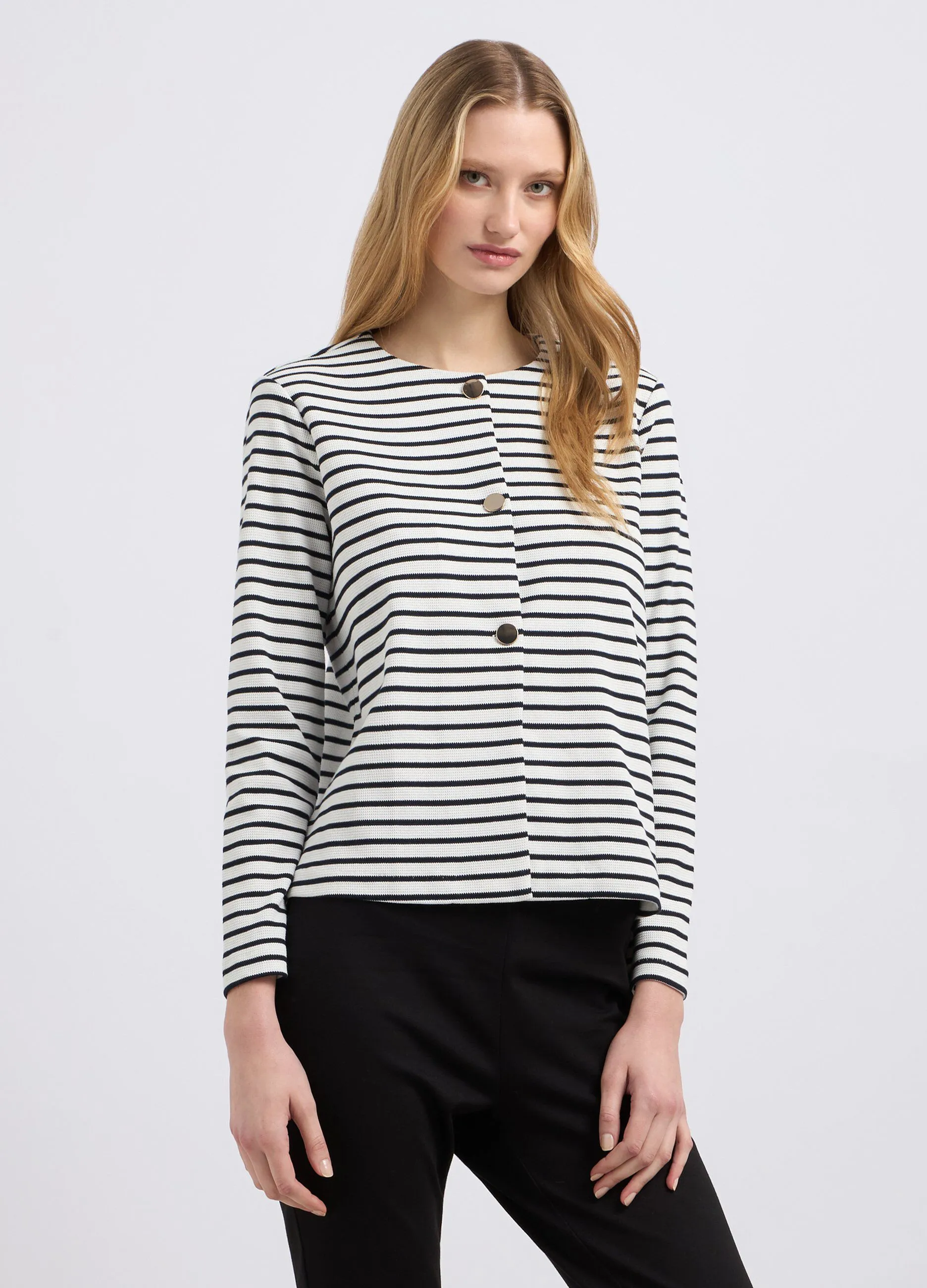Cardigan rigato in misto cotone donna