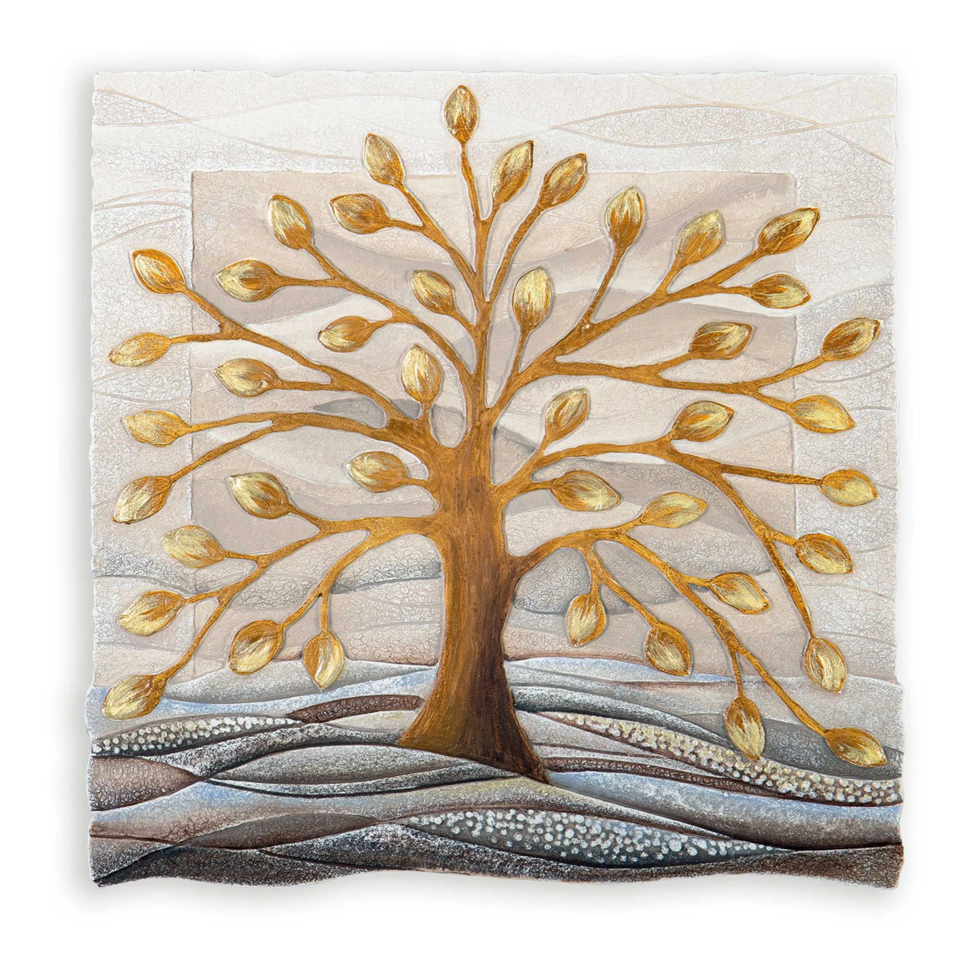 Cartapietra  Quadro moderno Bassorilievo dipinto a mano con retro in legno massello Albero della Vita