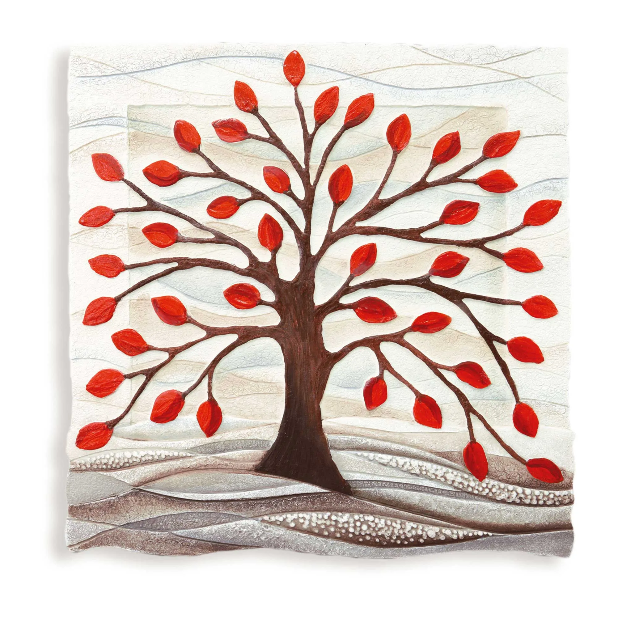 Cartapietra  Quadro moderno Bassorilievo dipinto a mano con retro in legno massello Albero della Vita