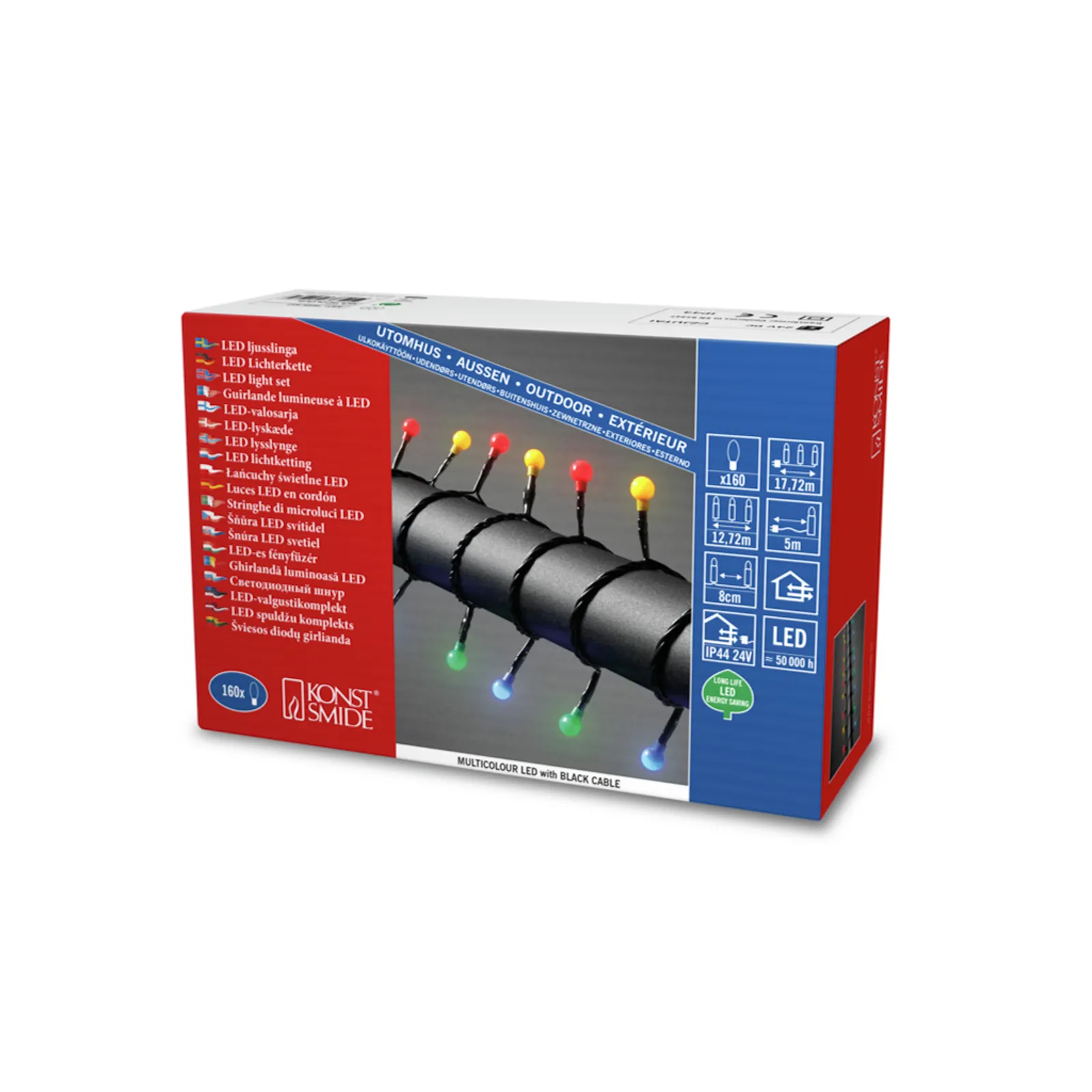 Catena luminosa LED 160 luci 12,72m variopinta