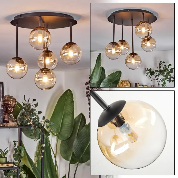 Chehalis Plafoniera, Lampada a sfera Ambrato, Chiaro, 5-Luci