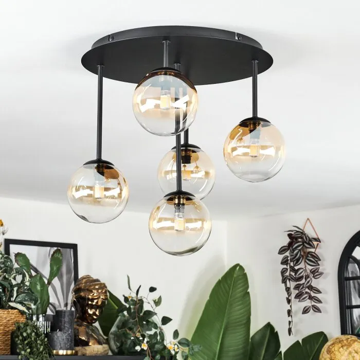 Chehalis Plafoniera, Lampada a sfera Ambrato, Chiaro, 5-Luci