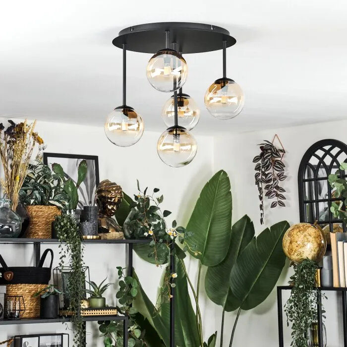 Chehalis Plafoniera, Lampada a sfera Ambrato, Chiaro, 5-Luci
