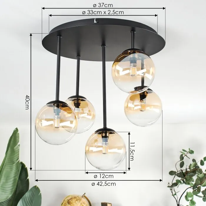 Chehalis Plafoniera, Lampada a sfera Ambrato, Chiaro, 5-Luci