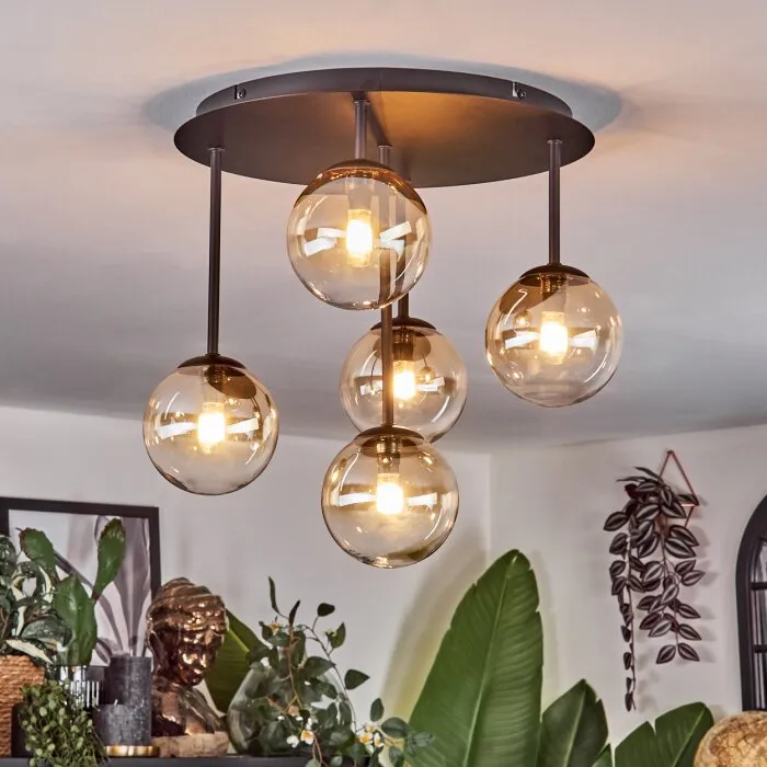 Chehalis Plafoniera, Lampada a sfera Ambrato, Chiaro, 5-Luci