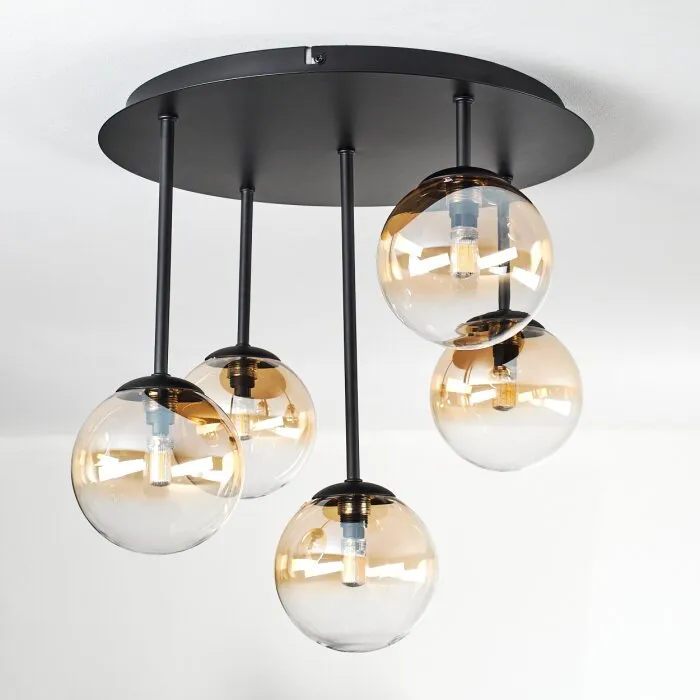 Chehalis Plafoniera, Lampada a sfera Ambrato, Chiaro, 5-Luci