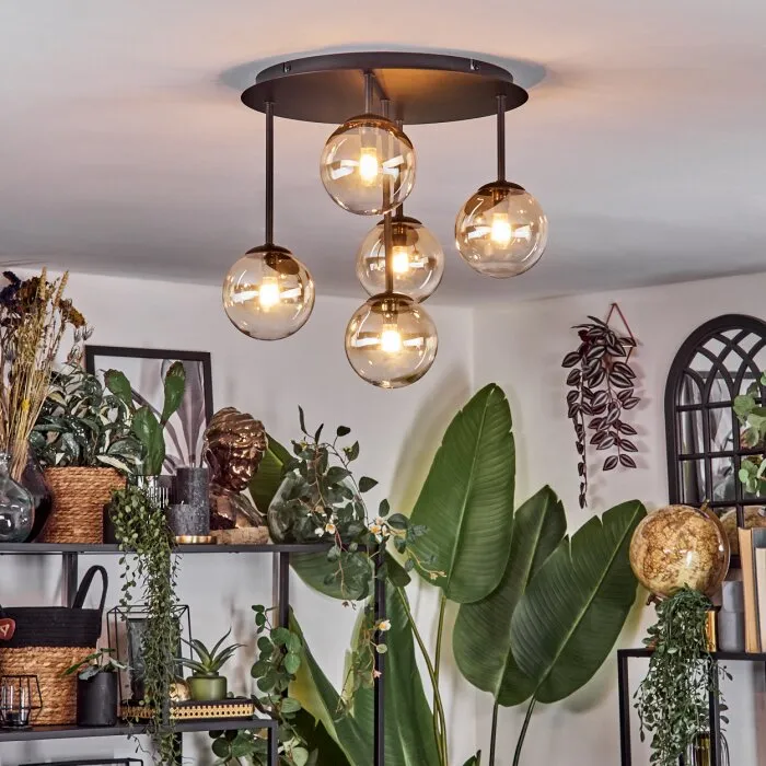 Chehalis Plafoniera, Lampada a sfera Ambrato, Chiaro, 5-Luci