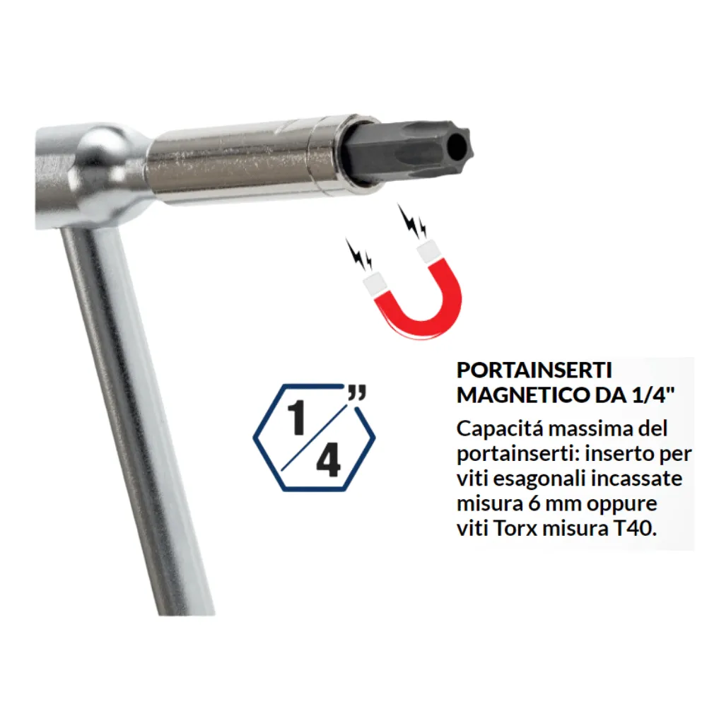 Chiave a T portainserti magnetico esagonale Usag 280 TQ da 1/4''