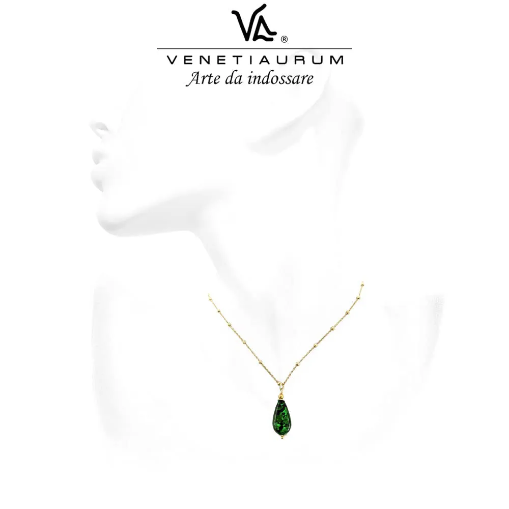 Collana con Pendente a Goccia in Vetro di Murano Verde e Argento 925
