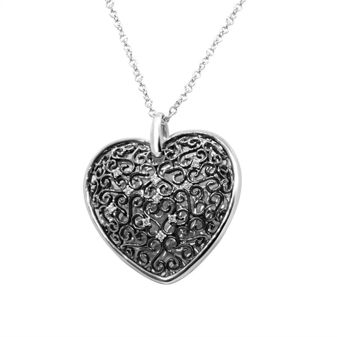 Collana in oro bianco, pendente a cuore con diamanti