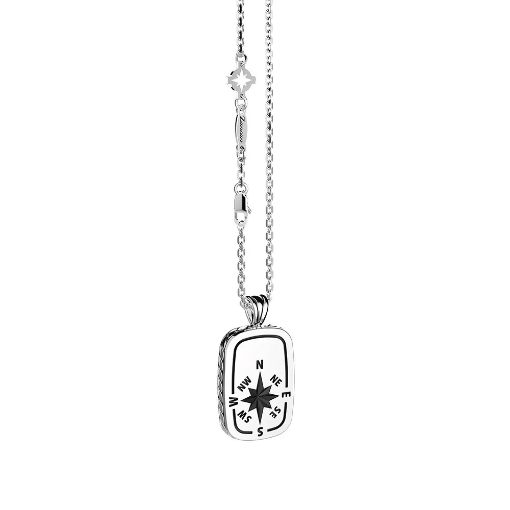 Collana Zancan in argento con pendente a targa e rosa dei venti.