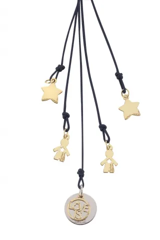 Cordino con ciondolo My Charm bimbi e stelle collezione Love is in oro giallo, bianco o rosa 18kt
