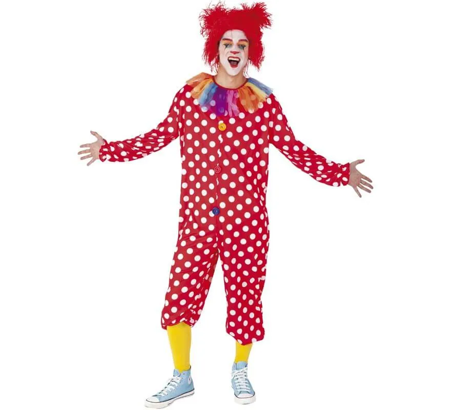 Costume da clown rosso a pois per uomo