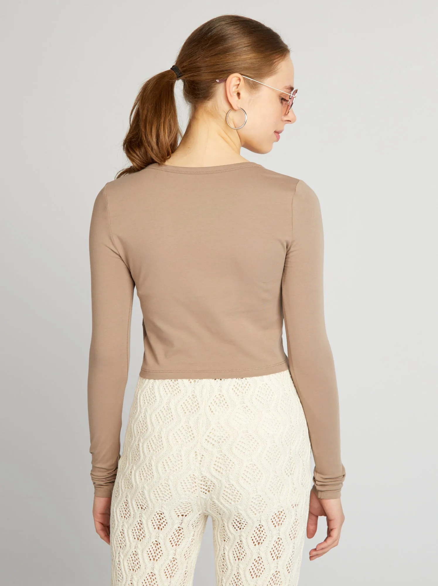 Crop-top a maniche lunghe - BEIGE