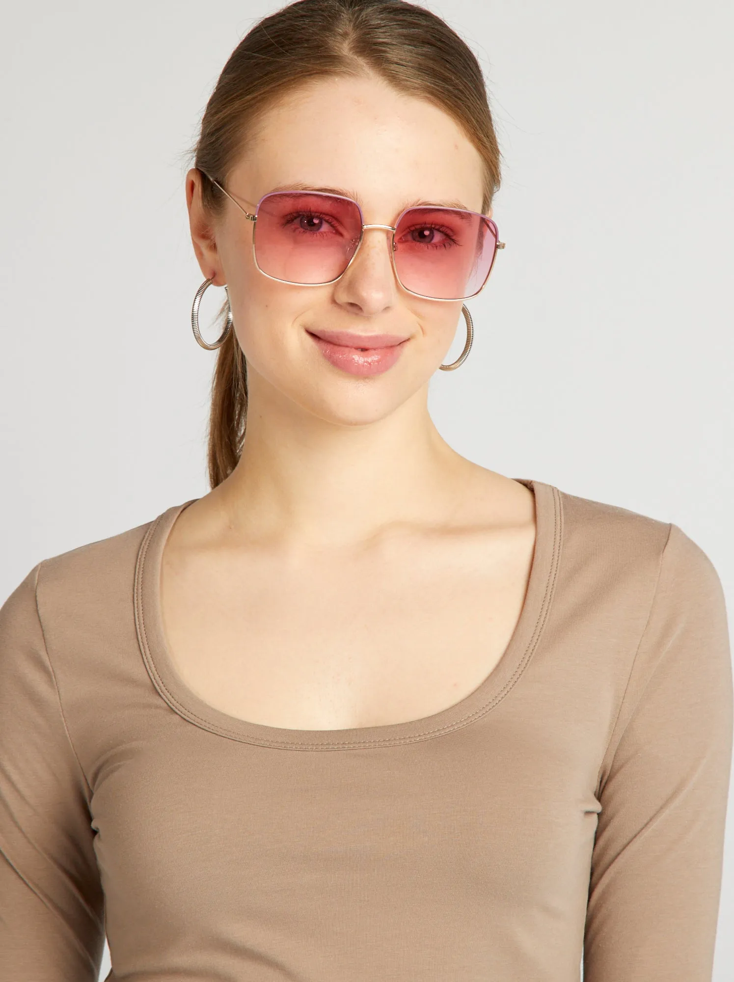 Crop-top a maniche lunghe - BEIGE