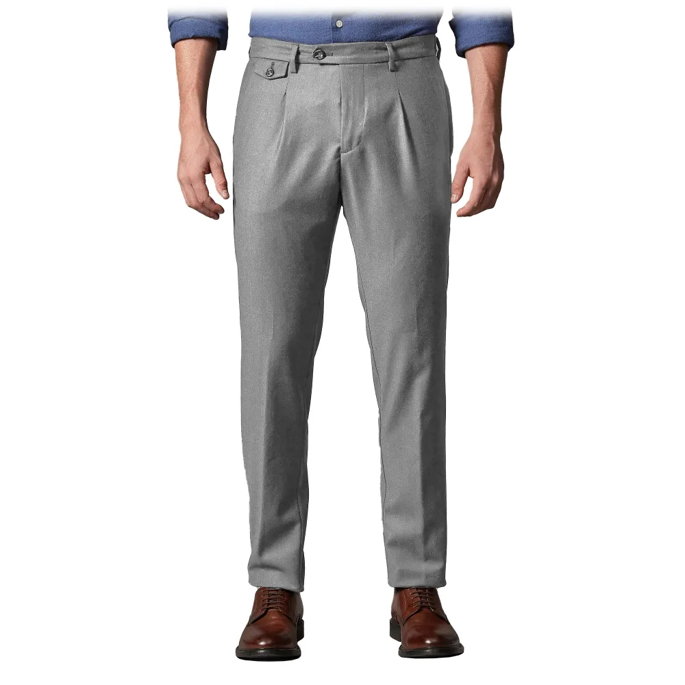 Cruna - Pantalone Raval in Flanella di Lana - 628 - Grigio Roccia - Handmade in Italy - Pantaloni di Alta Qualità Luxury